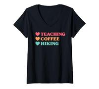 Women's Funny Teaching Coffee Hiking for Teachers V-Neck T-Shirt