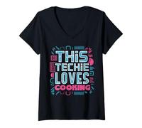 Womens Funny Tech Geek Cooking Humor for Coders and Food Lovers V-Neck T-Shirt