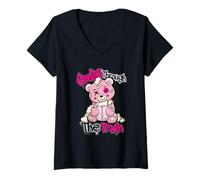 Womens Funny Teddy Bear Smile Through The Pain V-Neck T-Shirt