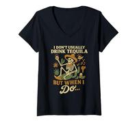 Womens Funny Tequila Skeleton - I Don’t Usually Drink But When I Do V-Neck T-Shirt