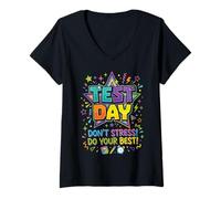 Women's Funny Test Day Don't Stress Do Your Best Teacher Testing Day V-Neck T-Shirt