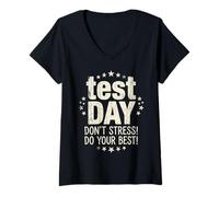 Women's Funny Test Day Don't Stress Do Your Best Teacher Testing Day V-Neck T-Shirt