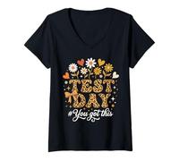 Women's Funny Test Day Leopard Teacher Testing Day Student Teachers V-Neck T-Shirt