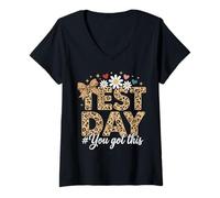 Women's Funny Test Day Leopard Teacher Testing Day Student Teachers V-Neck T-Shirt