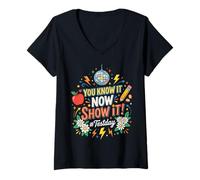Women's Funny Testing Day You Know It Now Show It Teachers Test Day V-Neck T-Shirt