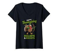 Womens Funny Thanksgiving Archer Turkey Bullseye and Biscuits V-Neck T-Shirt