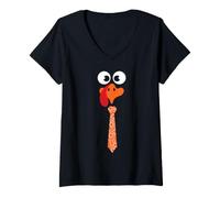 Women's Funny Thanksgiving Tie with Turkey for Family Dinner Feast V-Neck T-Shirt