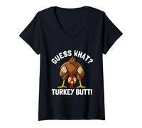 Womens Funny Thanksgiving Turkey Joke - Guess What Turkey Butt V-Neck T-Shirt