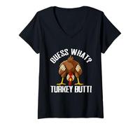 Womens Funny Thanksgiving Turkey Joke - Guess What Turkey Butt V-Neck T-Shirt
