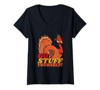 Womens Funny Thanksgiving Turkey - Retro Style, Go Stuff Yourself V-Neck T-Shirt