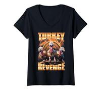 Womens Funny Thanksgiving Turkey Revenge Vintage Bootleg Rap V-Neck T-Shirt