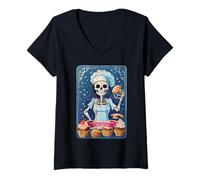 Womens Funny The Baker Skeleton Tarot Card Baking Lover Pastries V-Neck T-Shirt