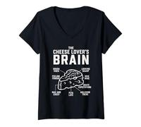 Women's Funny The Cheese Lover's Brain Cheese Puns Brie Art V-Neck T-Shirt