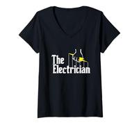 Women's Funny The Electrician Master Sparky Lightning Bolt Graphic V-Neck T-Shirt