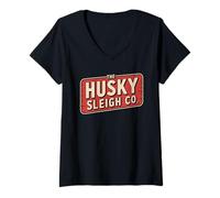 Womens Funny The Husky Sleigh Co Classic Christmas Vintage V-Neck T-Shirt
