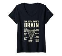 Women's Funny The Pizza Snob's Brain Pizza Puns Slice Art V-Neck T-Shirt