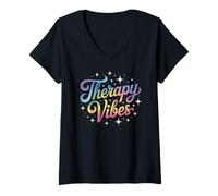 Womens Funny Therapy Vibes Counseling Crew OT Wellness NA Therapy V-Neck T-Shirt