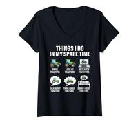 Women's Funny Things I Do in My Spare Time Tractors Farm Farming V-Neck T-Shirt