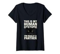 Womens Funny This is My Human Costume Animal Lover Shirt Panther V-Neck T-Shirt