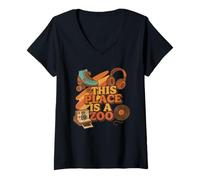 Womens Funny This Place is A Zoo Humor Shirt Sarcastic Jokes V-Neck T-Shirt