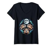 Women's Funny Three Capybaras Howling At The Moon Graphic V-Neck T-Shirt