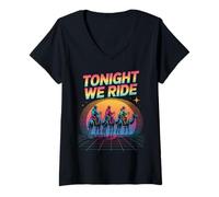 Women's Funny Three Wise Men Christmas Synthwave Tonight We Ride Art V-Neck T-Shirt