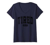 Women's Funny Tired 24/7 Slogan V-Neck T-Shirt