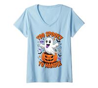 Womens Funny To Spooky To Handle Cute Ghost Halloween V-Neck T-Shirt