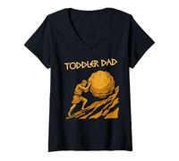 Women's Funny Toddler Dad Parenting Sisyphus Pushing Boulder V-Neck T-Shirt