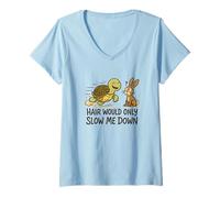 Womens Funny Tortoise vs Hare Pun - Hair Would Slow Me Down V-Neck T-Shirt
