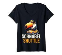 Women's Funny Toucan as a Taxi Driver with Beak Fun and Charm V-Neck T-Shirt