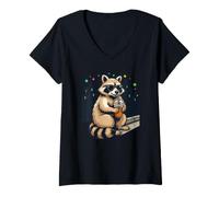 Women's Funny Trash Panda Drinking Iced Coffee Sarcastic Vibes V-Neck T-Shirt
