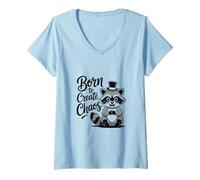 Womens Funny Trash Panda Raccoon Meme Born to Create Chaos V-Neck T-Shirt
