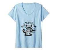 Womens Funny Trash Panda Raccoon Meme Fluffy Thief in The Night V-Neck T-Shirt