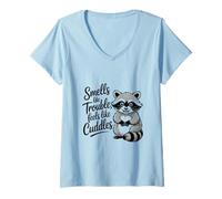Womens Funny Trash Panda Raccoon Smells Like Trouble V-Neck T-Shirt