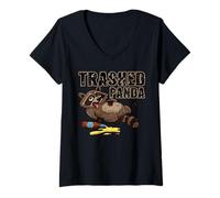 Women's Funny Trashed Panda Drunk Raccoon Meme Animal Lover Gift V-Neck T-Shirt