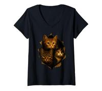 Womens Funny Trio of Curious Kittens Cat Lovers Cat Owner for Kids V-Neck T-Shirt