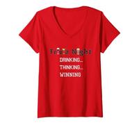 Womens Funny Trivia Night Gift Drinking Thinking and Winning V-Neck T-Shirt