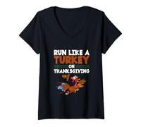 Womens Funny Trot Race Running Run Like A Turkey On Thanksgiving V-Neck T-Shirt