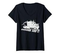 Women's Funny Truck Driver Oooohh Shift Trucker Big Rig Humor V-Neck T-Shirt