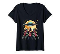 Womens Funny Turkey Abduction Full Moon - Alien Thanksgiving UFO V-Neck T-Shirt