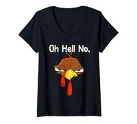 Womens Funny Turkey Face Thanksgiving Oh Hell No V-Neck T-Shirt