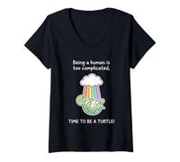 Women's Funny Turtle Rainbow Time to Be A Turtle Costume V-Neck T-Shirt