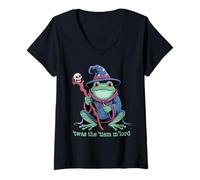 Womens Funny TWAS The Tism M'Lord Frog Wizard Meme Halloween V-Neck T-Shirt