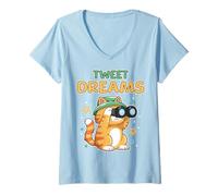Womens Funny Tweet Dreams Cute Cat Bird Watching Toddler V-Neck T-Shirt