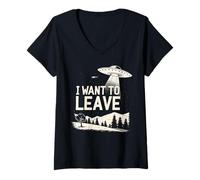 Womens Funny UFO Alien Retro Sci Fi Area 51 Conspiracy Graphic V-Neck T-Shirt