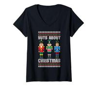 Womens Funny Ugly Christmas Nutcracker Doll Nuts About Christmas V-Neck T-Shirt