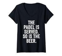 Womens Funny UK Padel T-Shirt Gift Padel is Served Beer is Served V-Neck T-Shirt