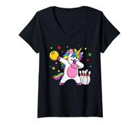 Womens Funny Unicorn Holding Bowling Ball V-Neck T-Shirt