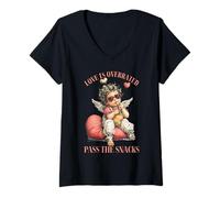 Women's Funny Valentines Cupid Love is Overrated Pass The Snacks V-Neck T-Shirt